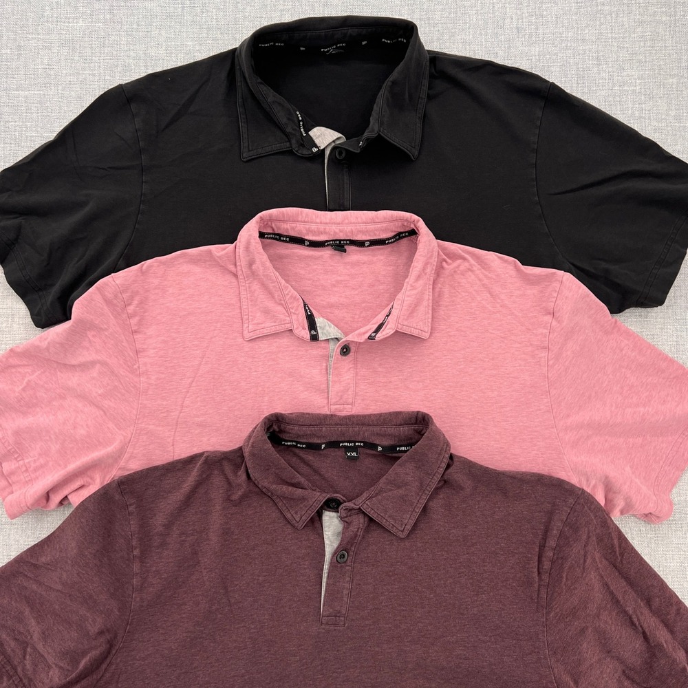 Lot of 3 Public Rec Performance Polo Shirts Men XXL Black Pink Burgundy Stretch